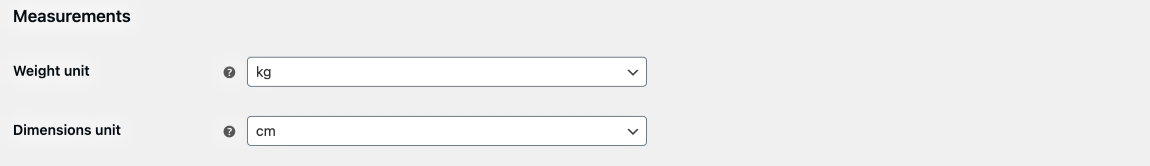 Configurações do produto - Medidas