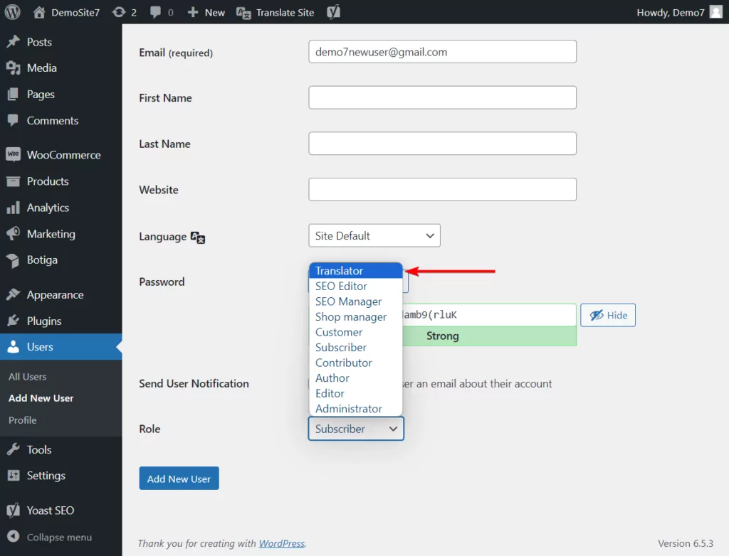 rol de usuario del traductor de wordpress