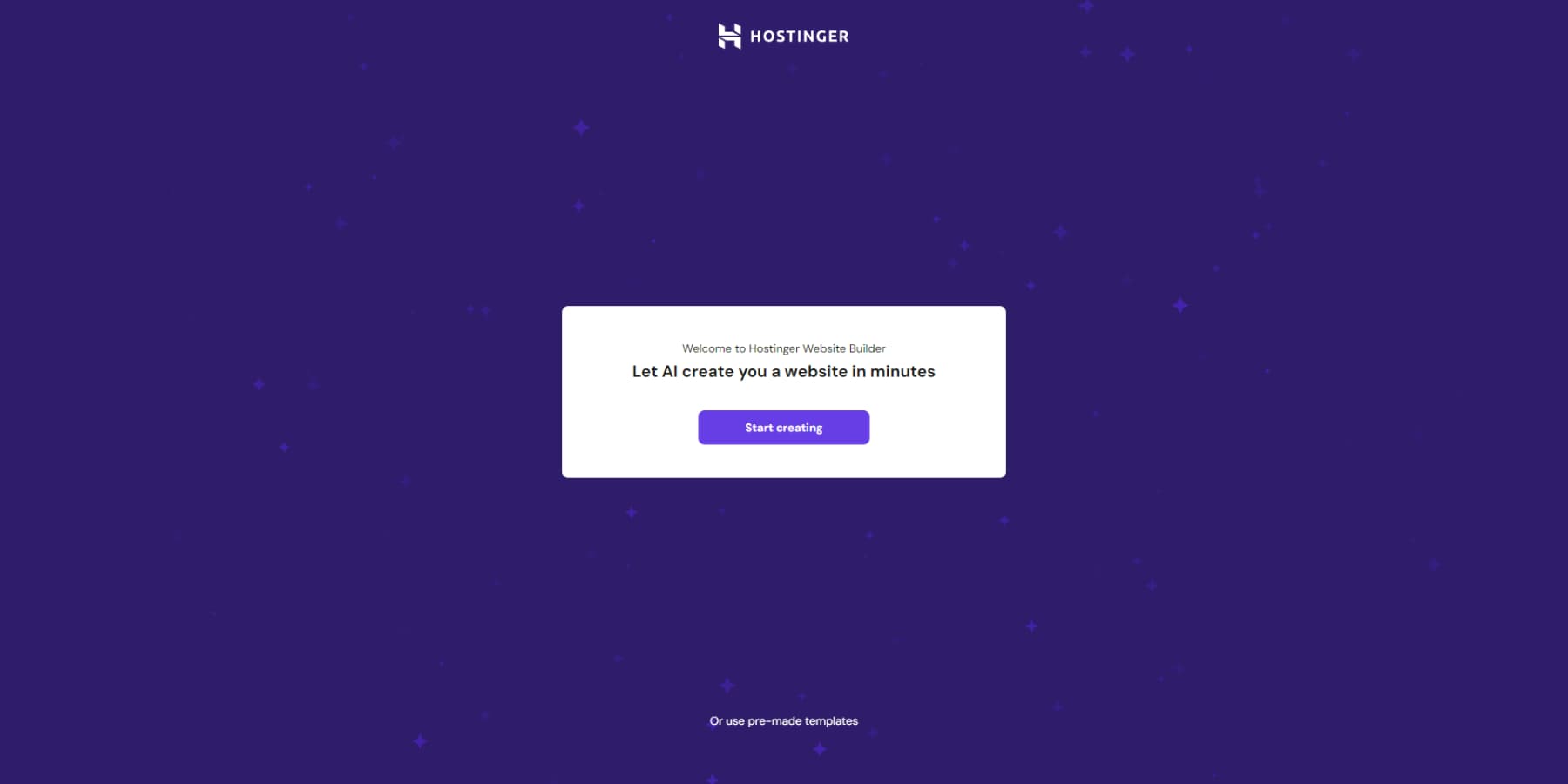 Hostinger Website Builder의 AI 시작 페이지 스크린샷