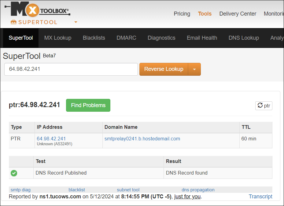 MXToolbox.com - ค้นหาแบบย้อนกลับ