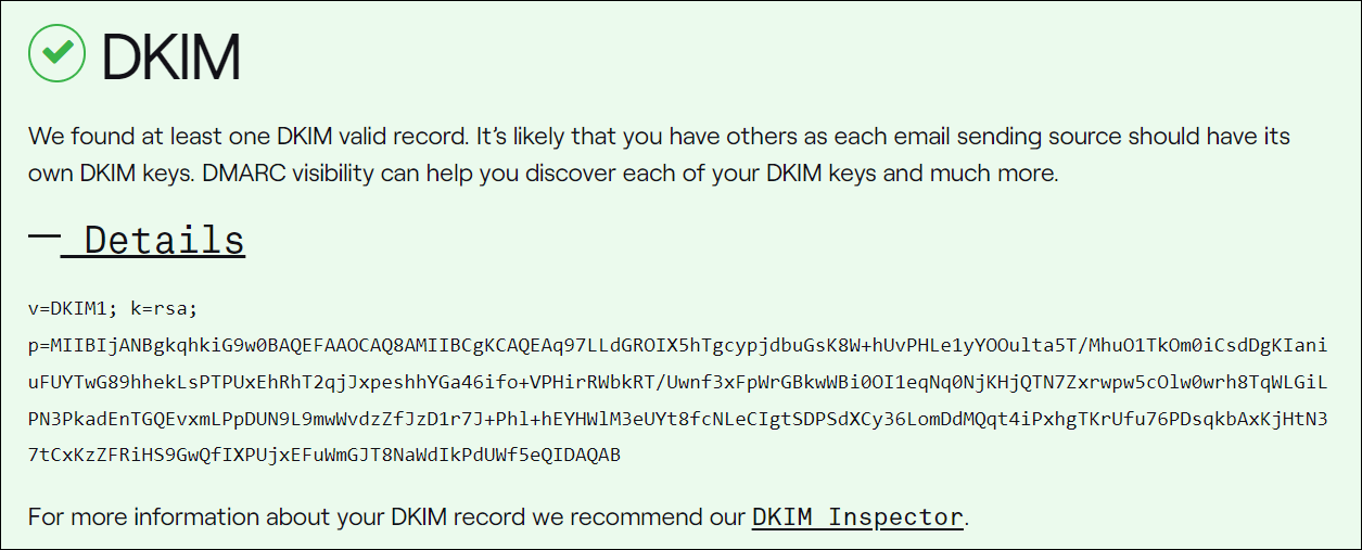 Enregistrement DKIM valide