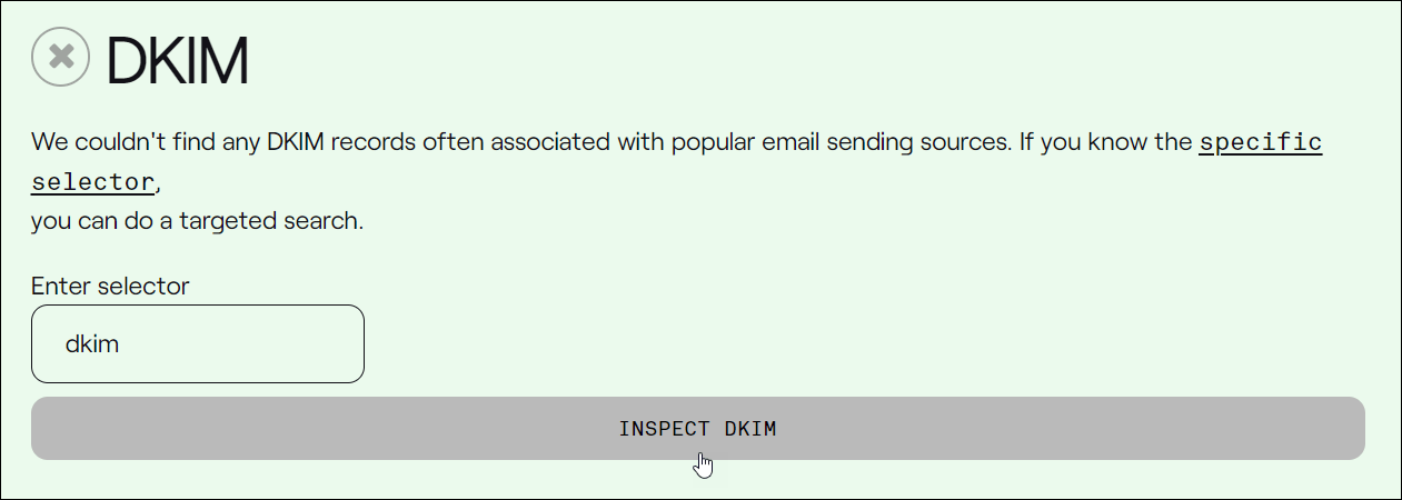 Resultados de verificación DKIM con selector agregado.