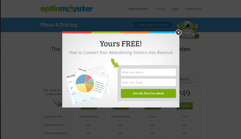 يقوم الزائر بتنزيل كتاب إلكتروني وتحصل على البريد الإلكتروني - Source OptinMonster 