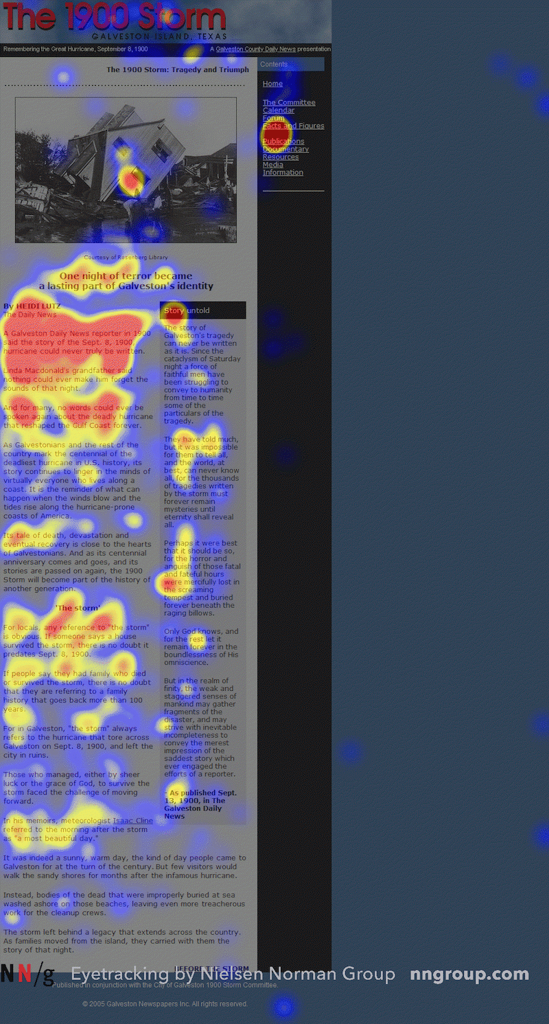 Étude d'eye-tracking montrant que le titre et l'introduction sont cruciaux dans les blogs - Source : nngroup.com 