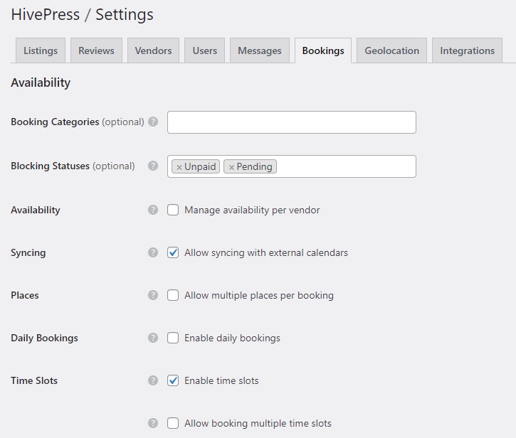 Configurar reservas de HivePress.