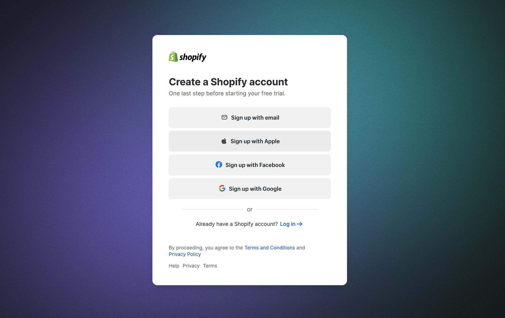 Utwórz konto Shopify.