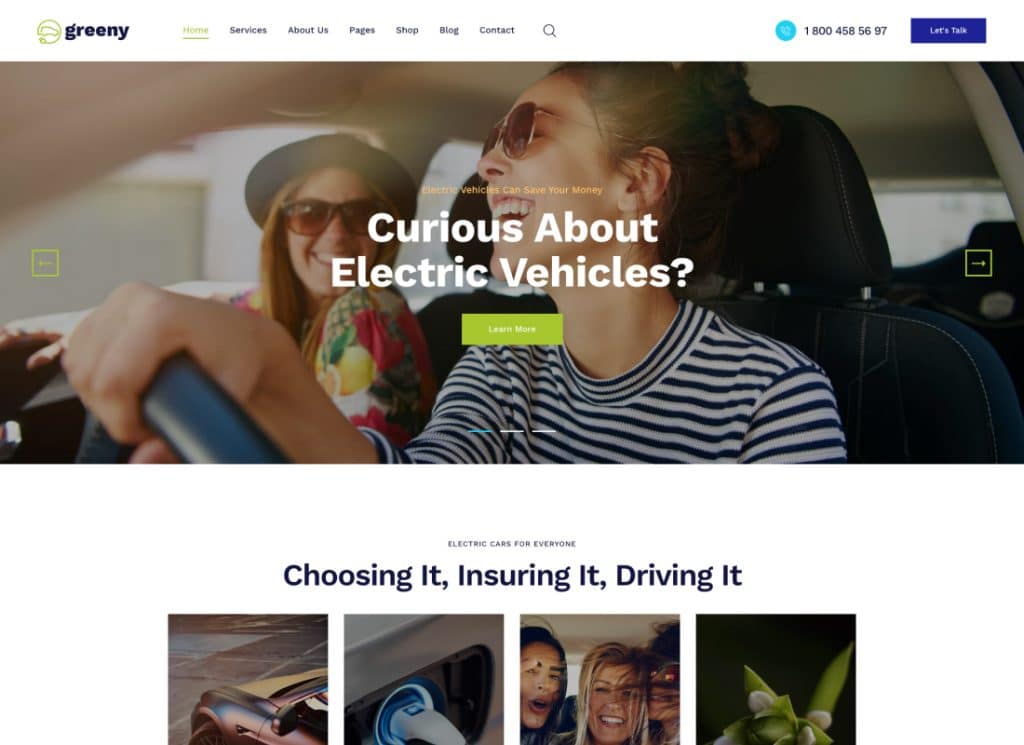 Greeny - Tema WordPress per concessionari di auto elettriche 