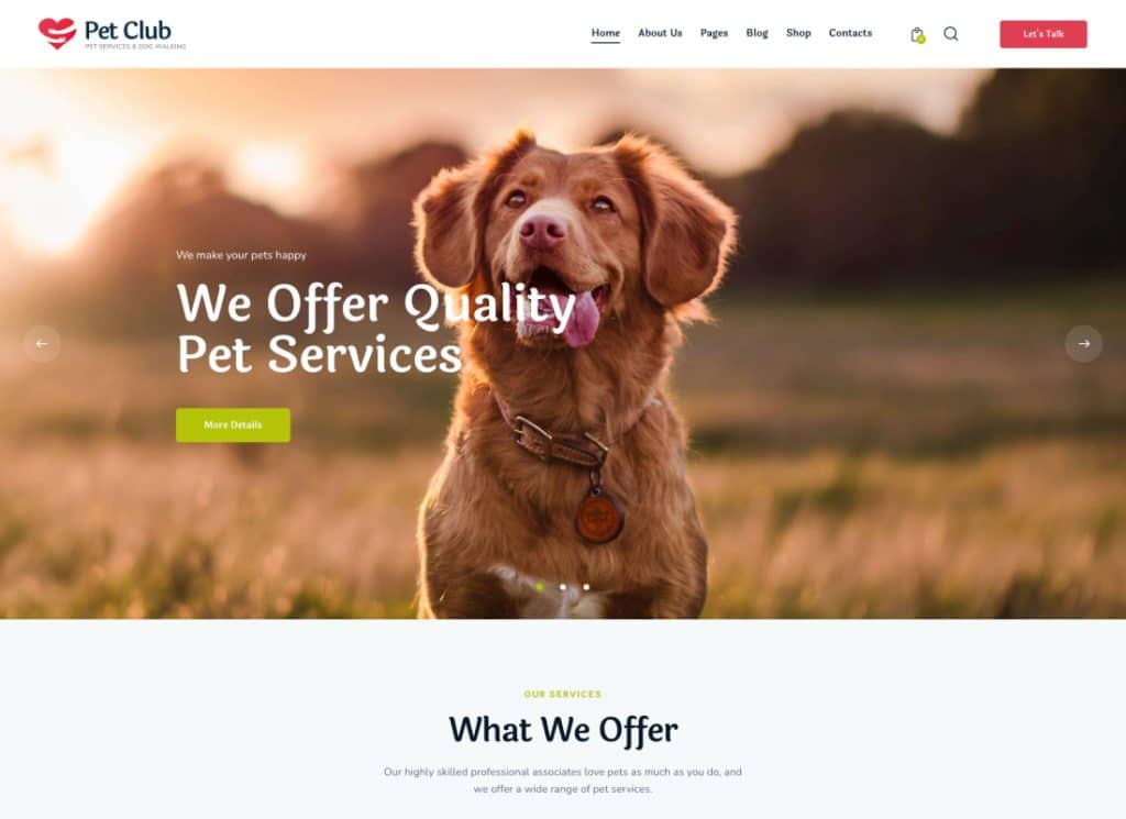 Pets Club - Tema WordPress pentru îngrijirea animalelor de companie + Magazin 