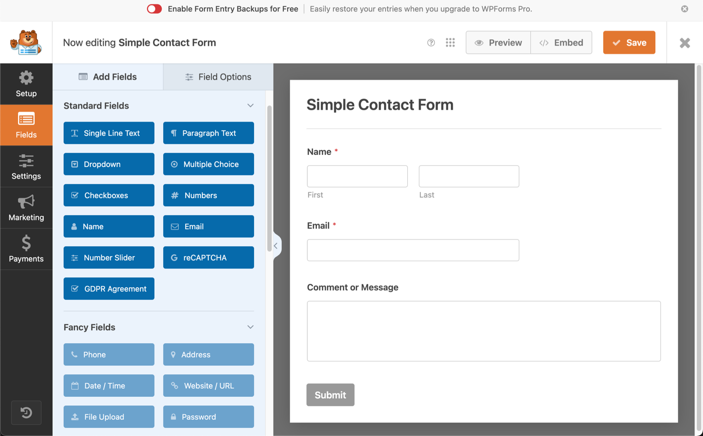 The free version of WPForms