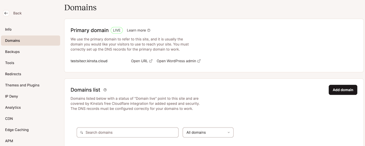 โดเมน Kinsta