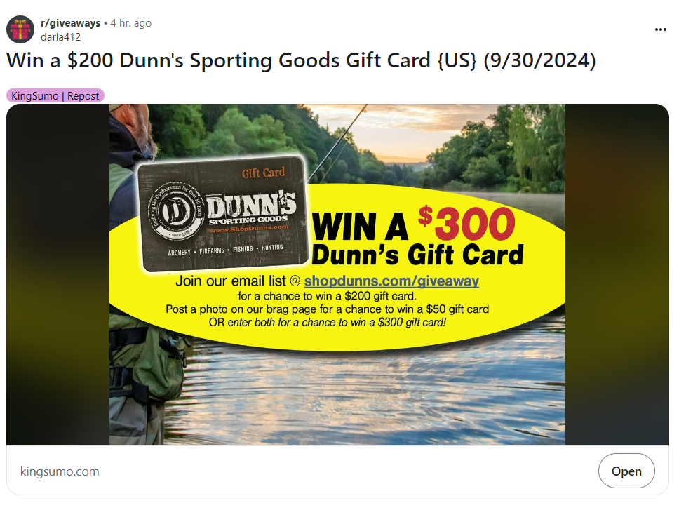 Dies ist ein Screenshot von Dunns Giveaway – ein Beispiel für den Aufbau einer E-Commerce-Strategie