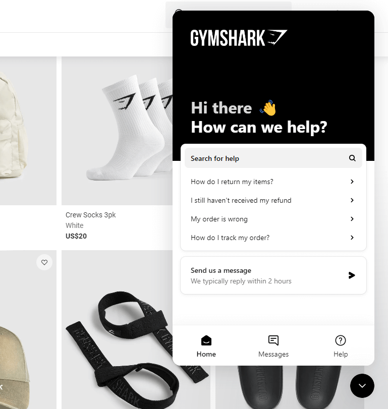 To jest zrzut ekranu obsługi klienta Gymshark