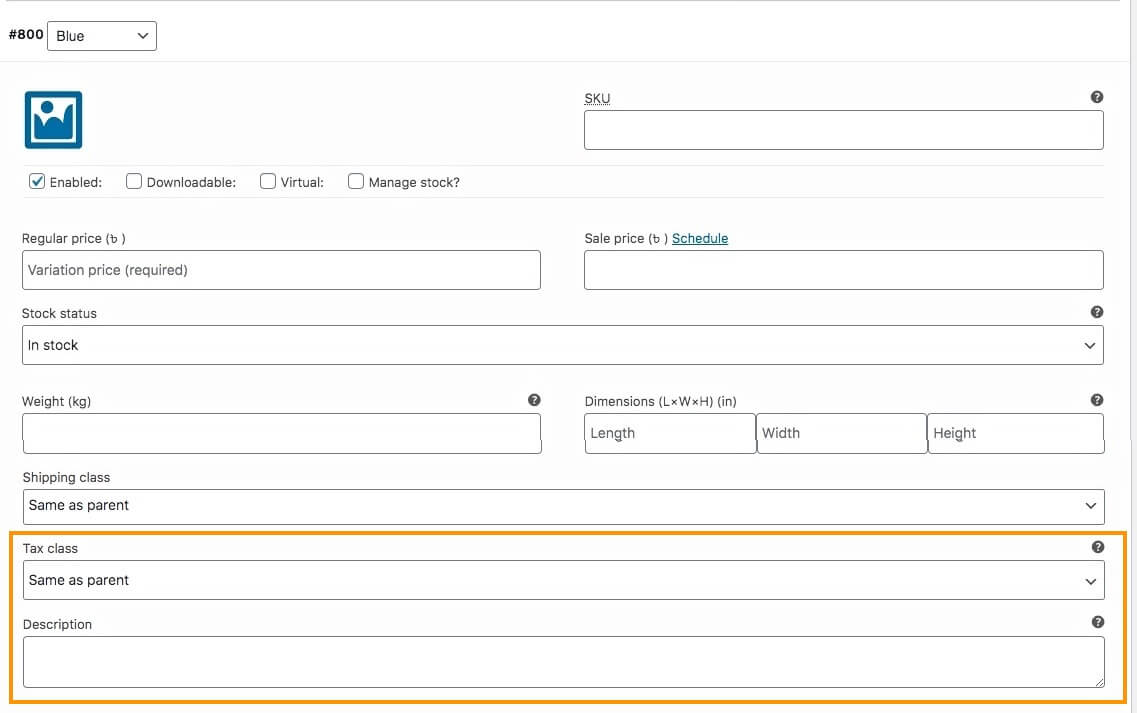 Taxe et description – Produit variable WooCommerce