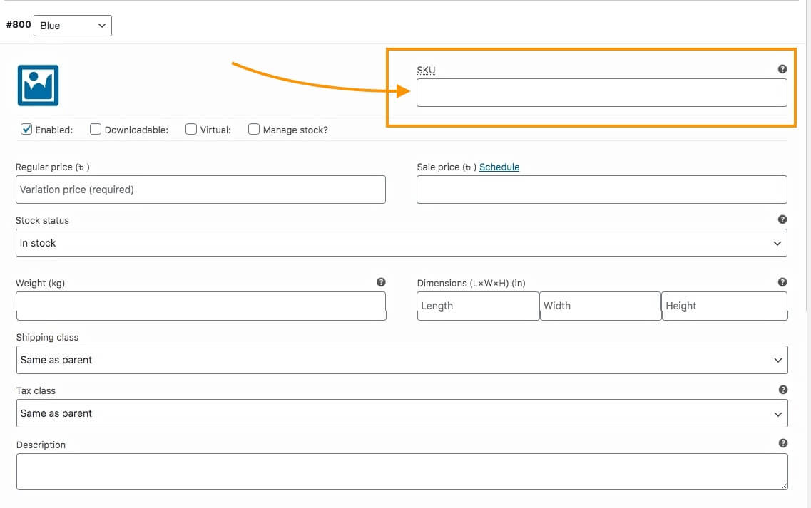 Ajouter un SKU – pour le produit variable WooCommerce