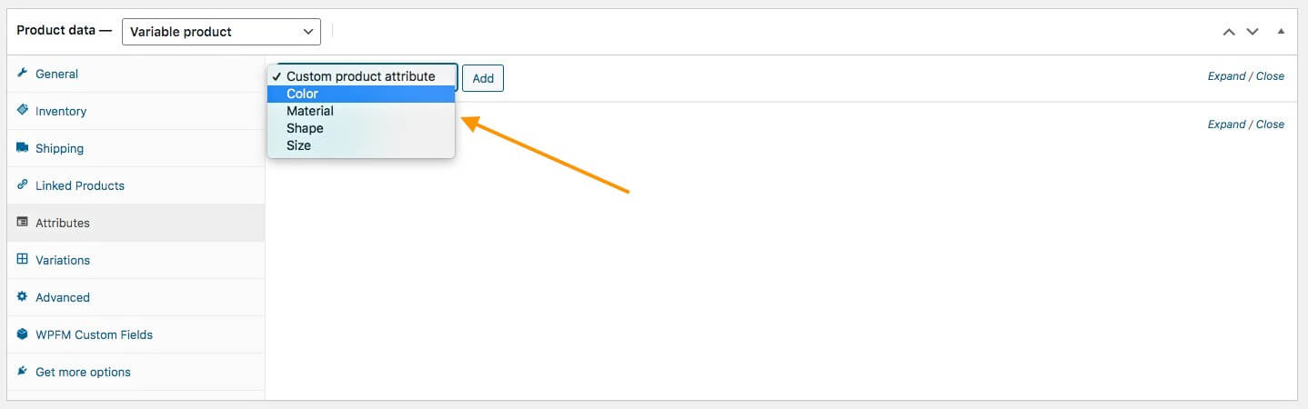 Elija Atributo - para Producto Variable WooCommerce
