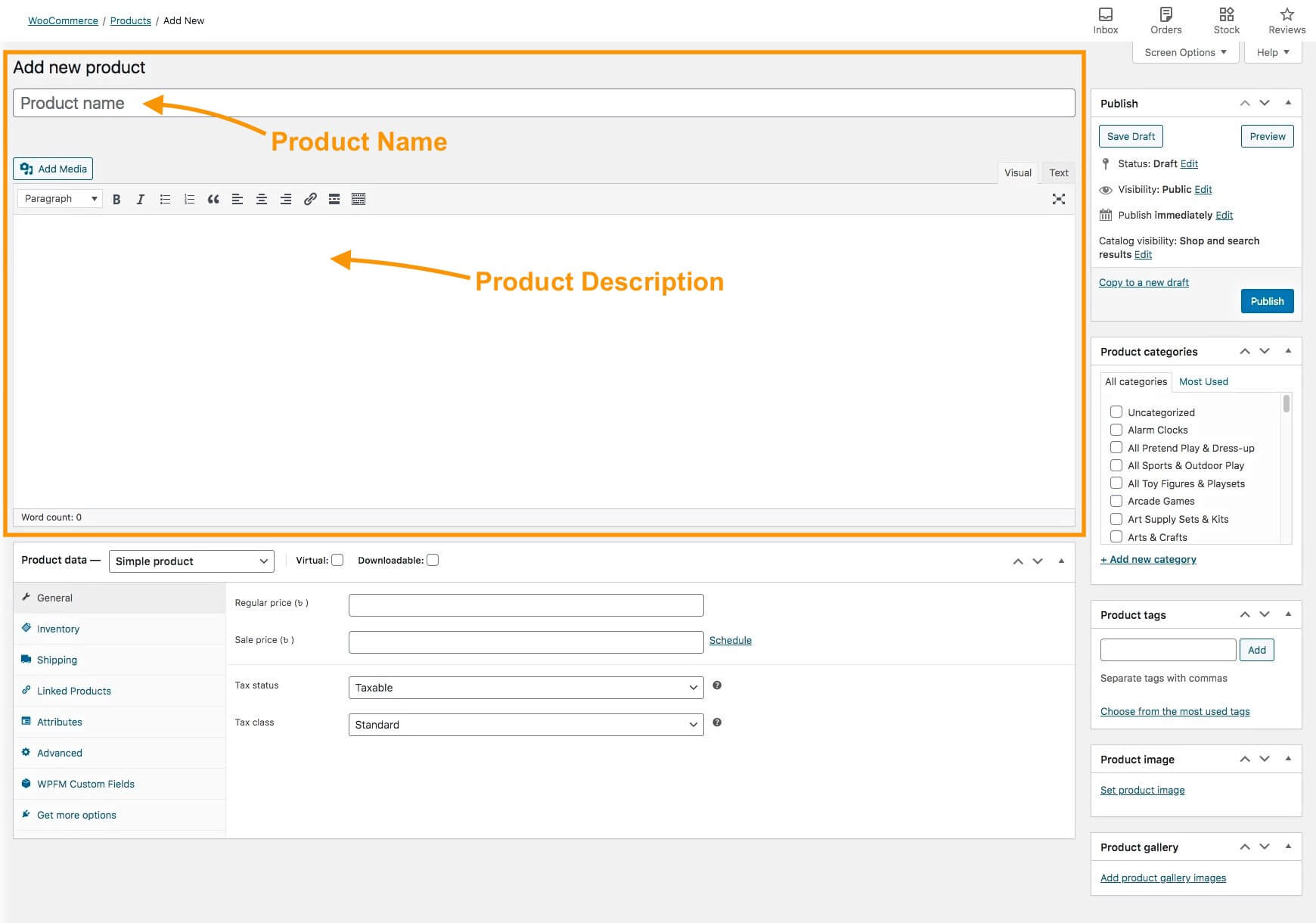 Numele și descrierea produsului - pentru produsul variabil WooCommerce