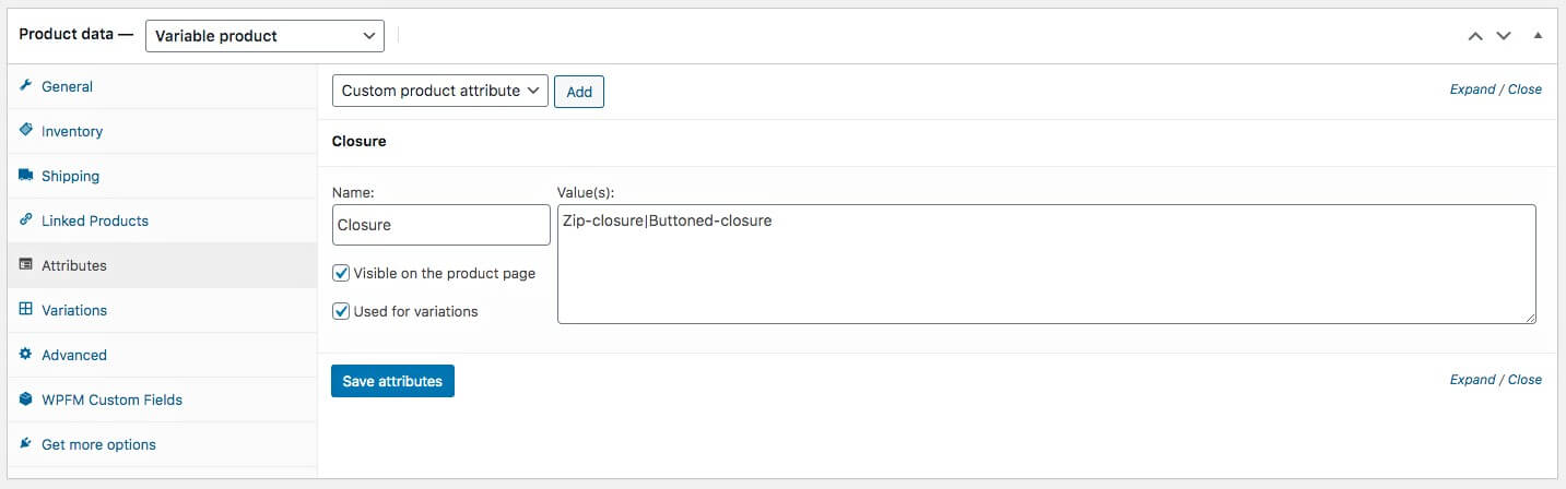 Skonfigurowano atrybut niestandardowy - dla produktu o zmiennej WooCommerce