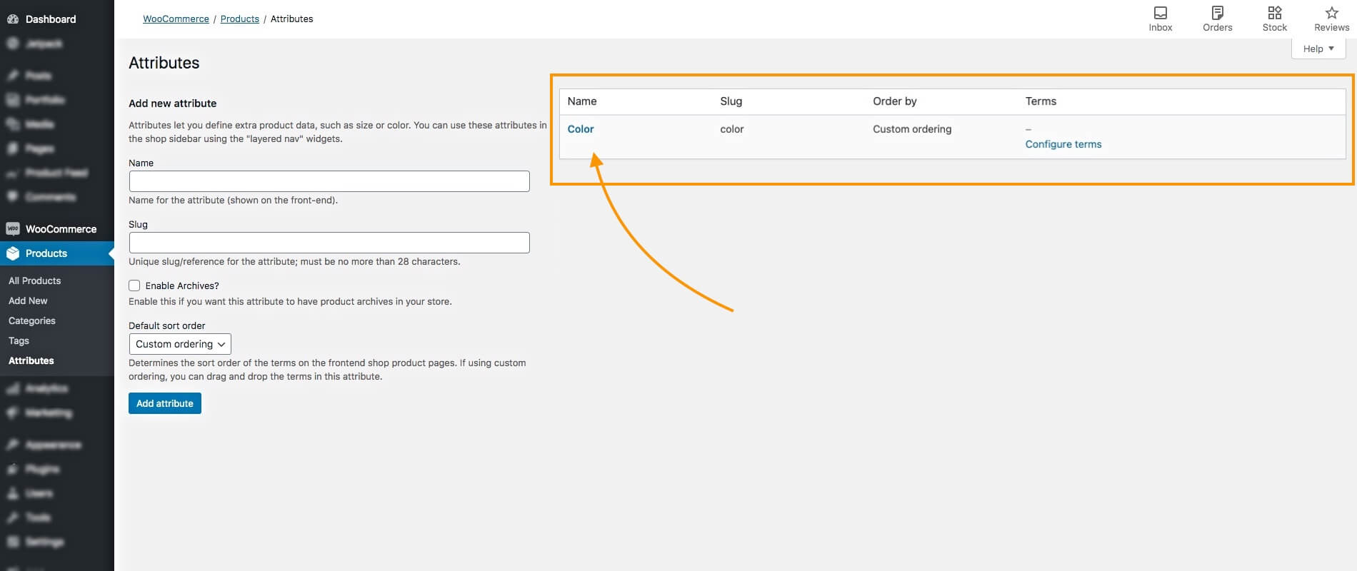 Attribut de couleur ajouté - pour le produit variable WooCommerce