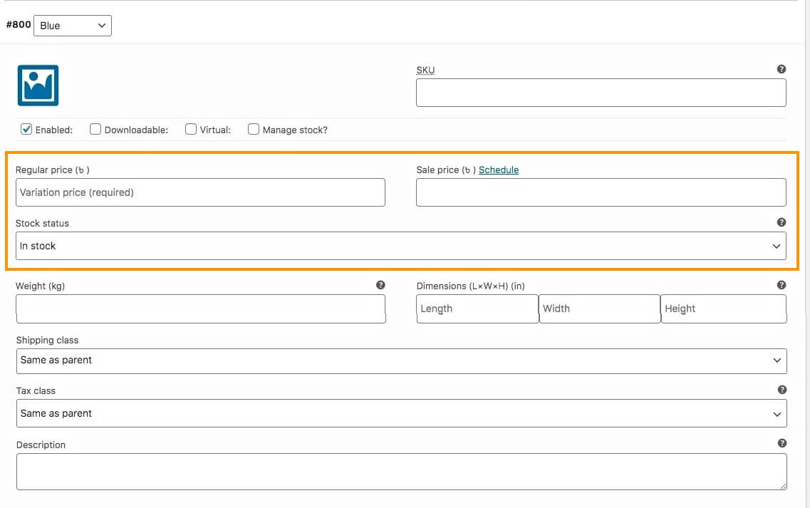 Preço e status de estoque do produto - para produto variável WooCommerce