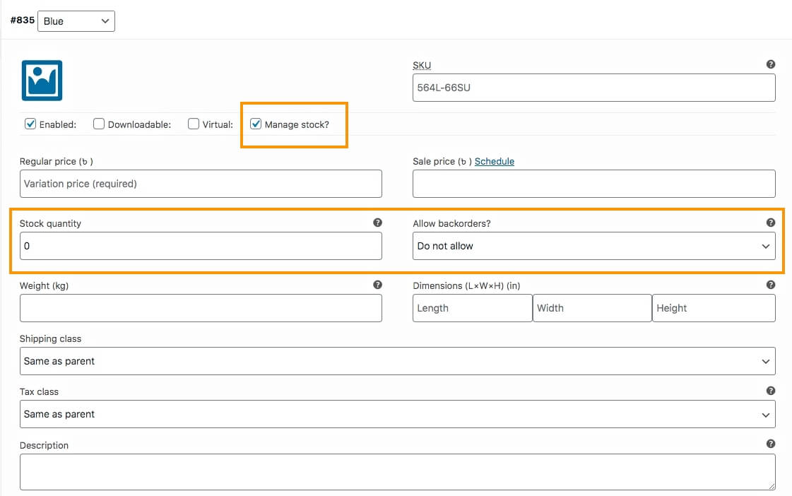 Variante Gérer le stock - Produit variable WooCommerce