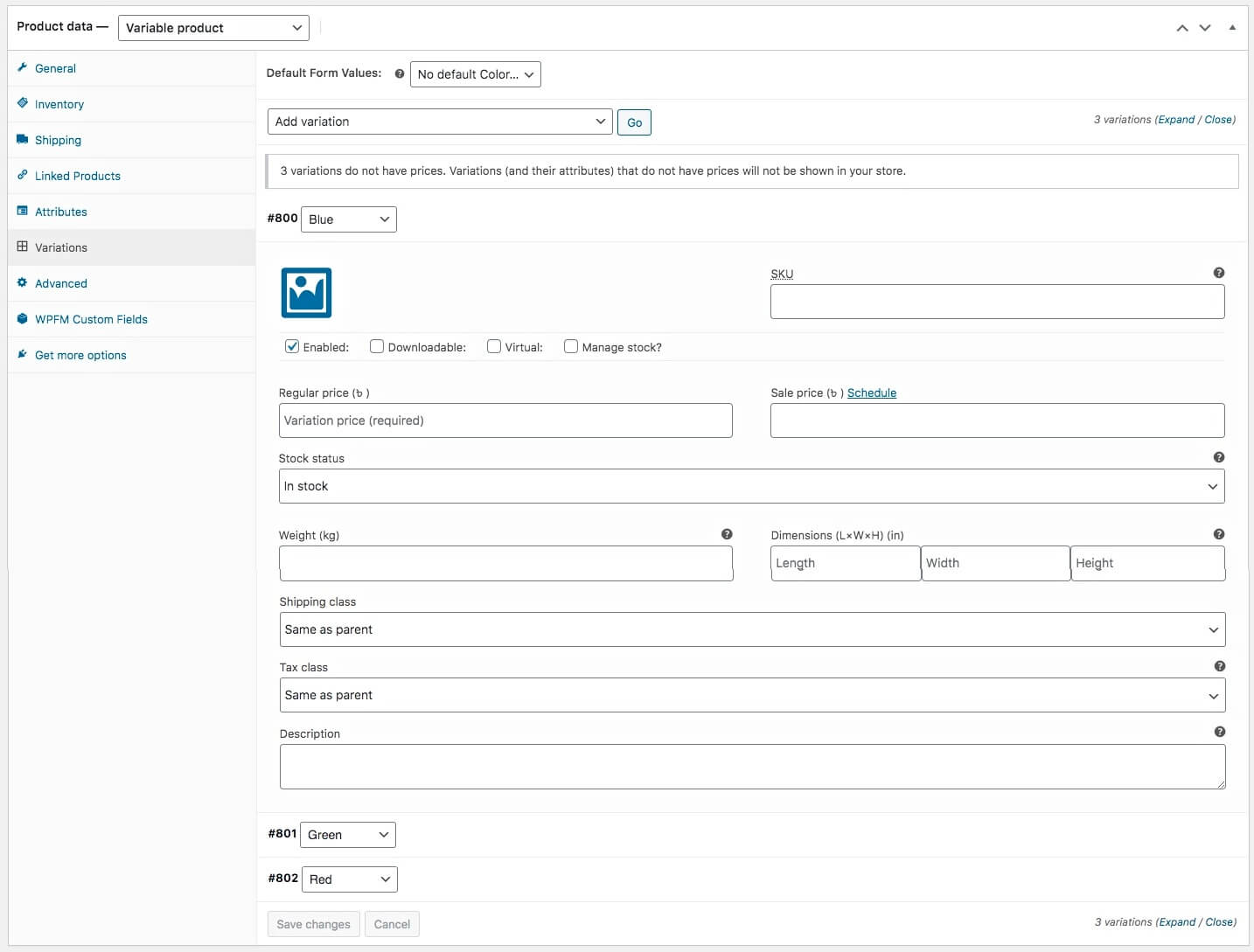 Modifier une variante - pour le produit variable WooCommerce