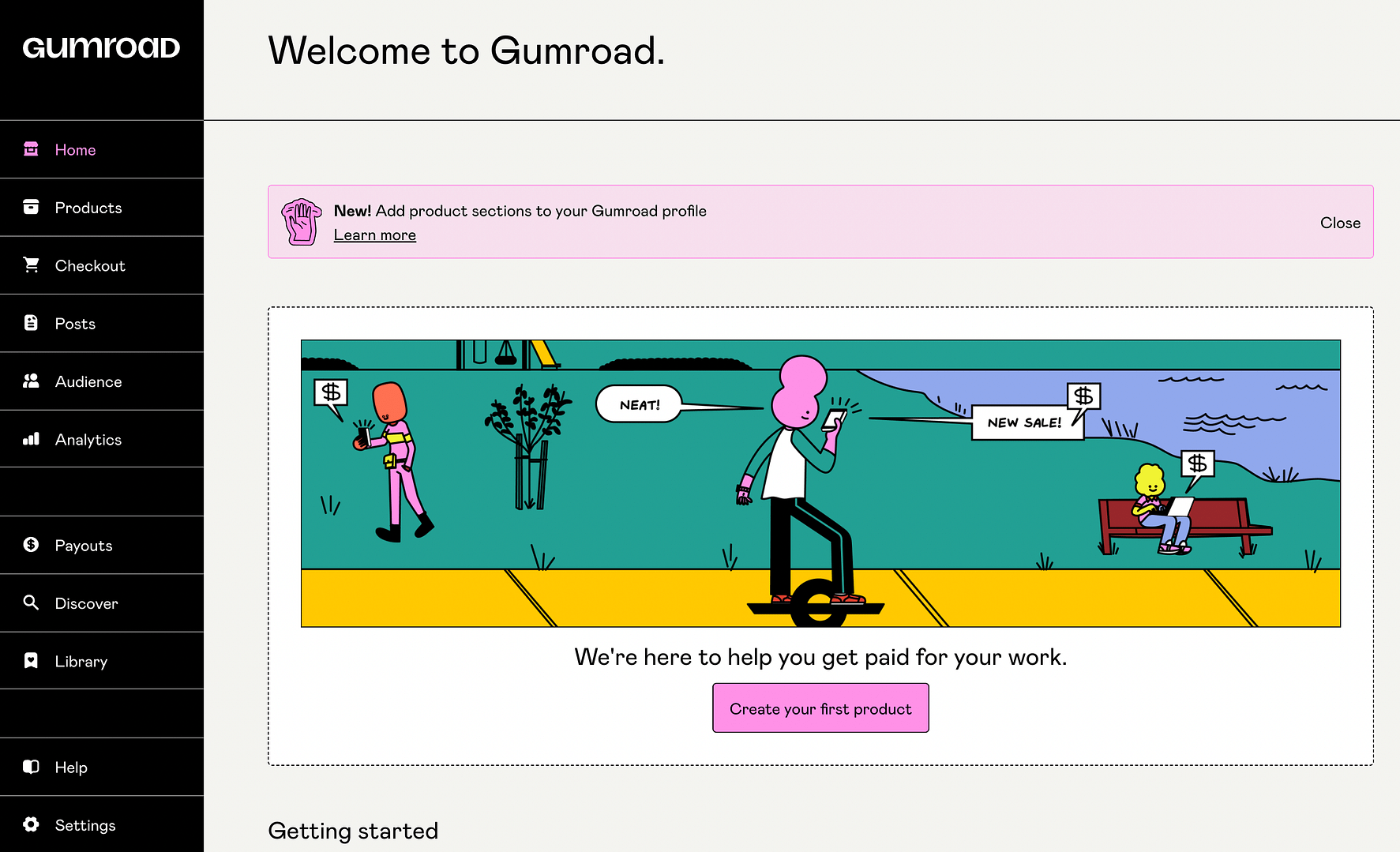 Gumroad kontrol paneli.