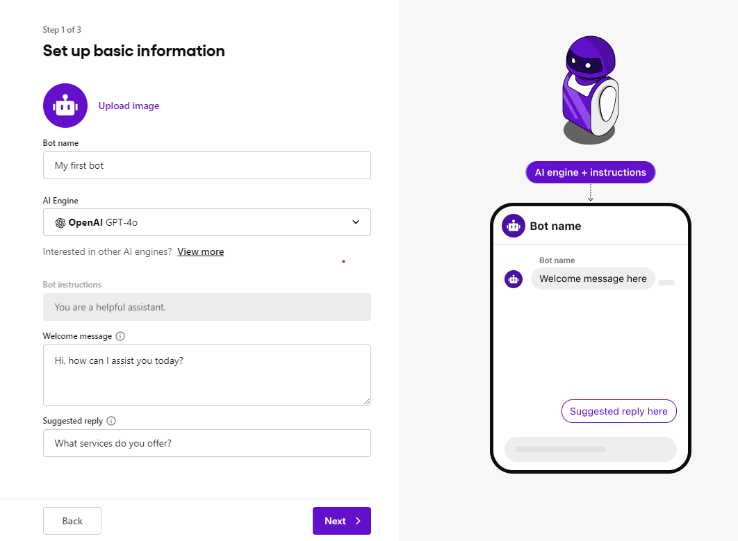 Configurando um novo aplicativo na tela Informações básicas do Sendbird.