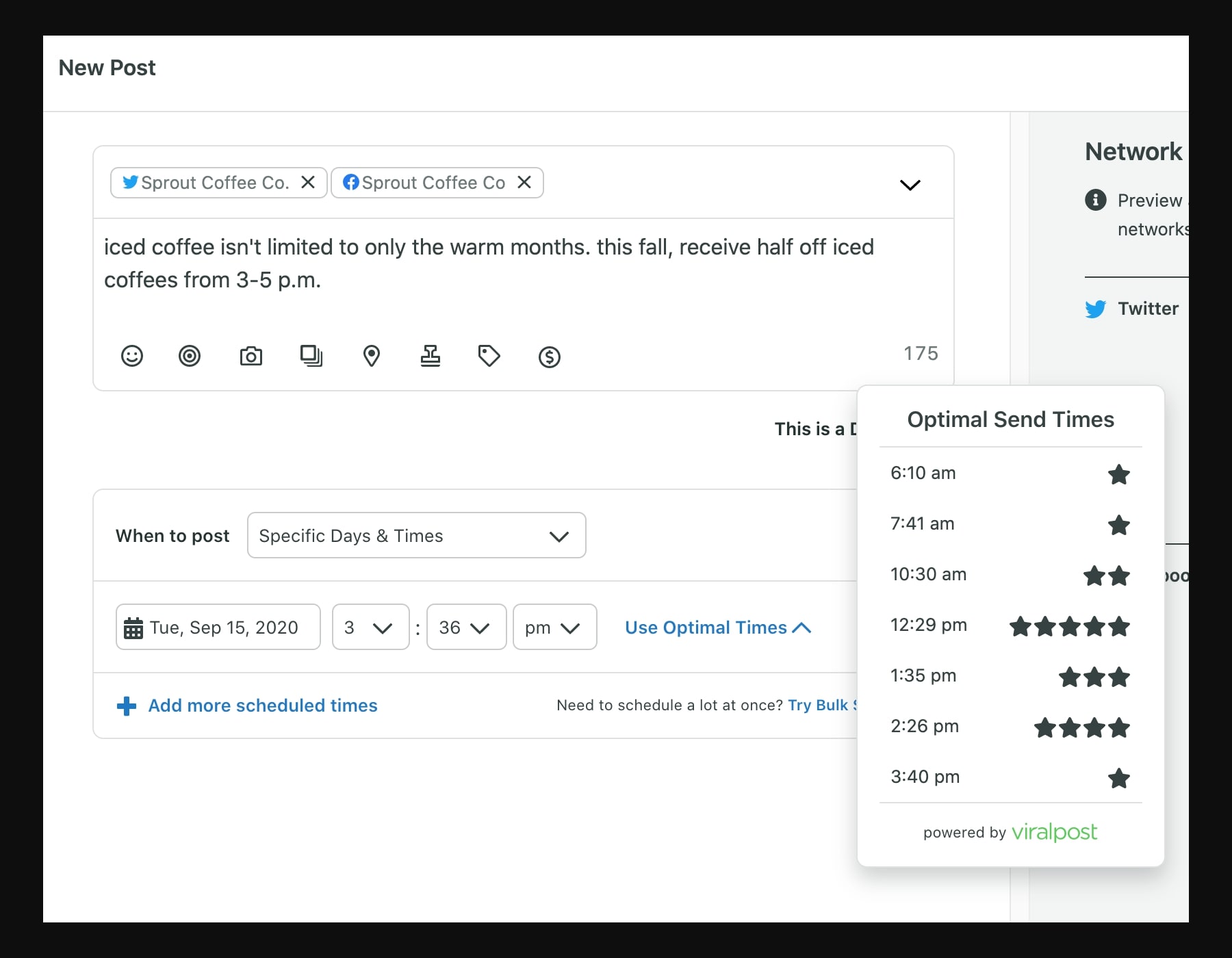 Sprout Social suggère des moments optimaux