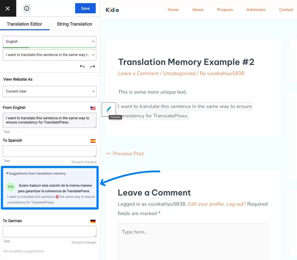Le système de mémoire de traduction intégré à TranslatePress