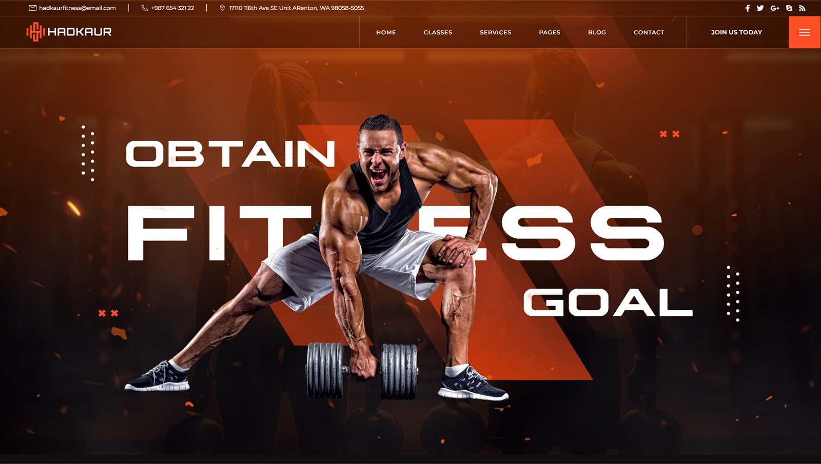 Ilustrasi Hadkaur, tema WordPress yang menawarkan desain situs gym interaktif.