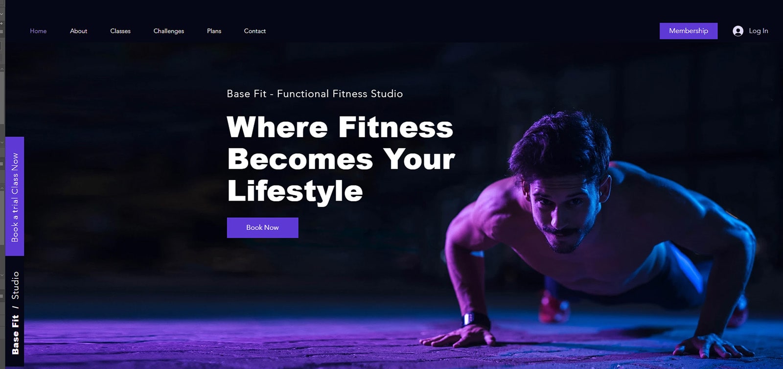 Base Fit 的图形，一个 Wix 模板，提供简洁的健身房网站设计。
