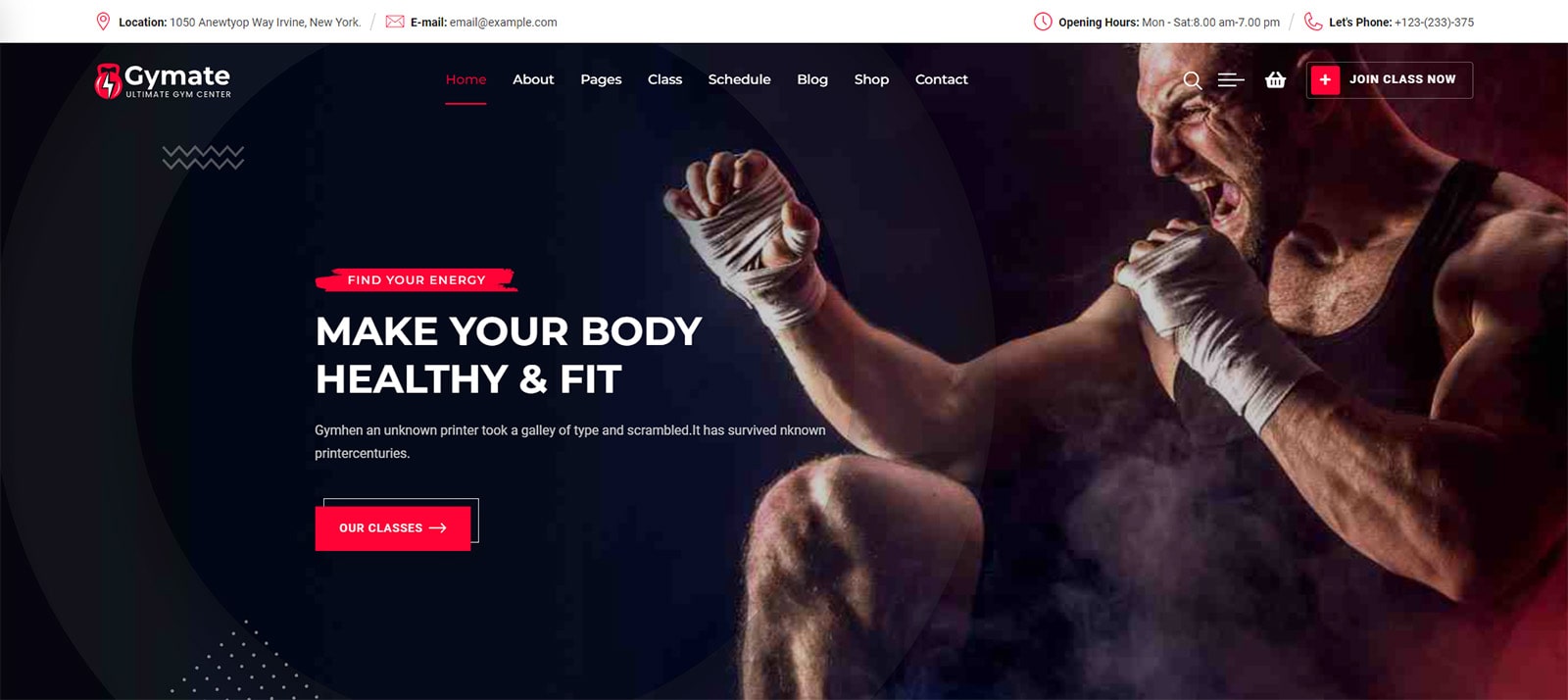 Grafika przedstawiająca Gymat, atrakcyjny wizualnie motyw siłowni na Twojej stronie internetowej.