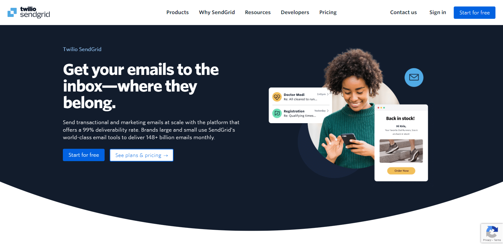 the sendgrid homepage