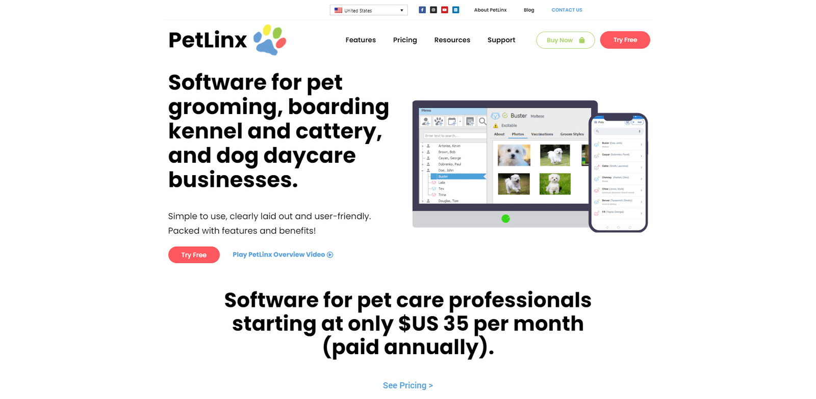 PetLinx 的圖片，這是一款基於桌面和雲端的狗舍應用程式。