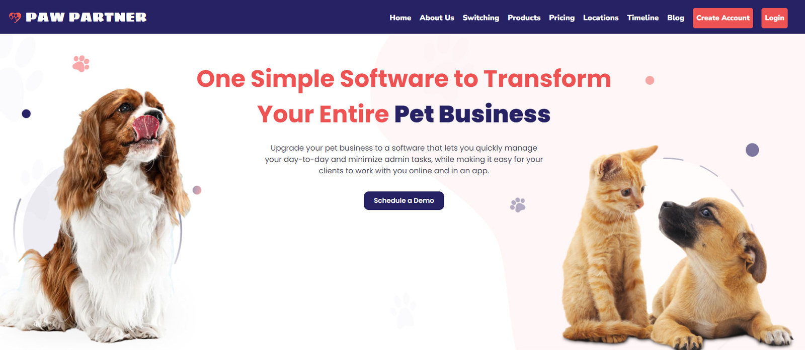 Immagine di Paw Partner, un'app per la pensione di animali domestici con molteplici funzionalità.