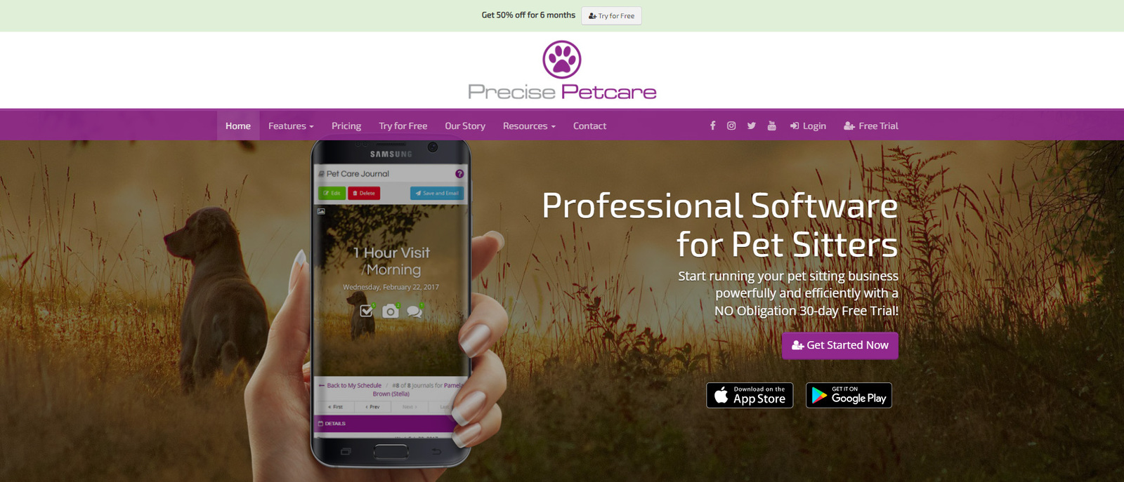 Изображение Precision Petcare, одного из лучших вариантов программного обеспечения для ухода за домашними животными для тех, кто выгуливает домашних животных.