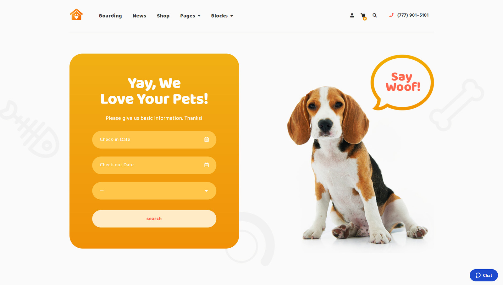 Darstellung von Petotel, einem WordPress-Theme und einer der besten Softwareoptionen für die Tierpflege für Tierpensionsunternehmen.