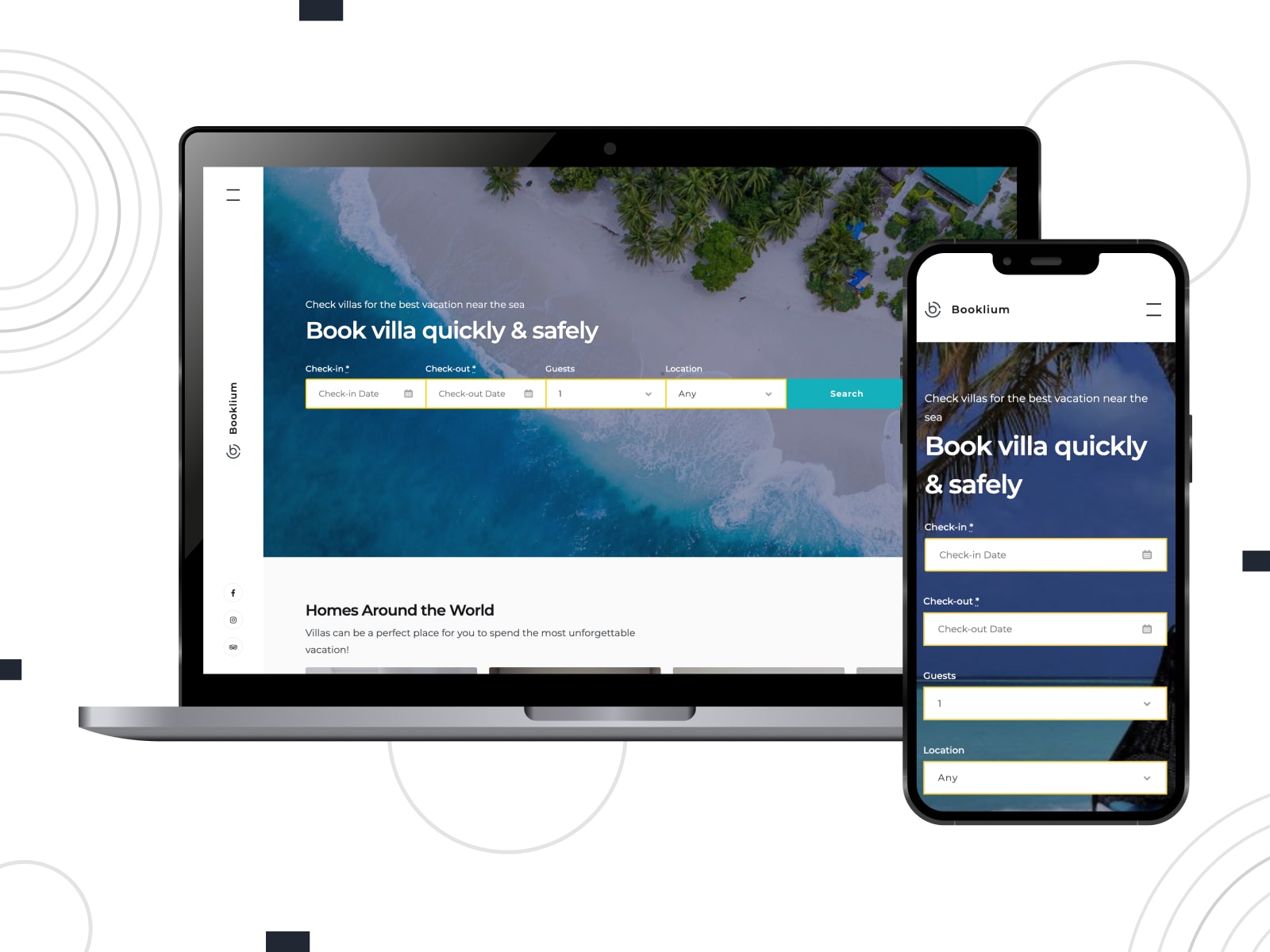Collage su come scegliere un tema WordPress Booklium per i siti web aziendali di case vacanze.