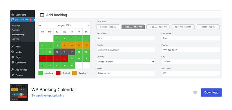 Plug-in de calendário de reservas