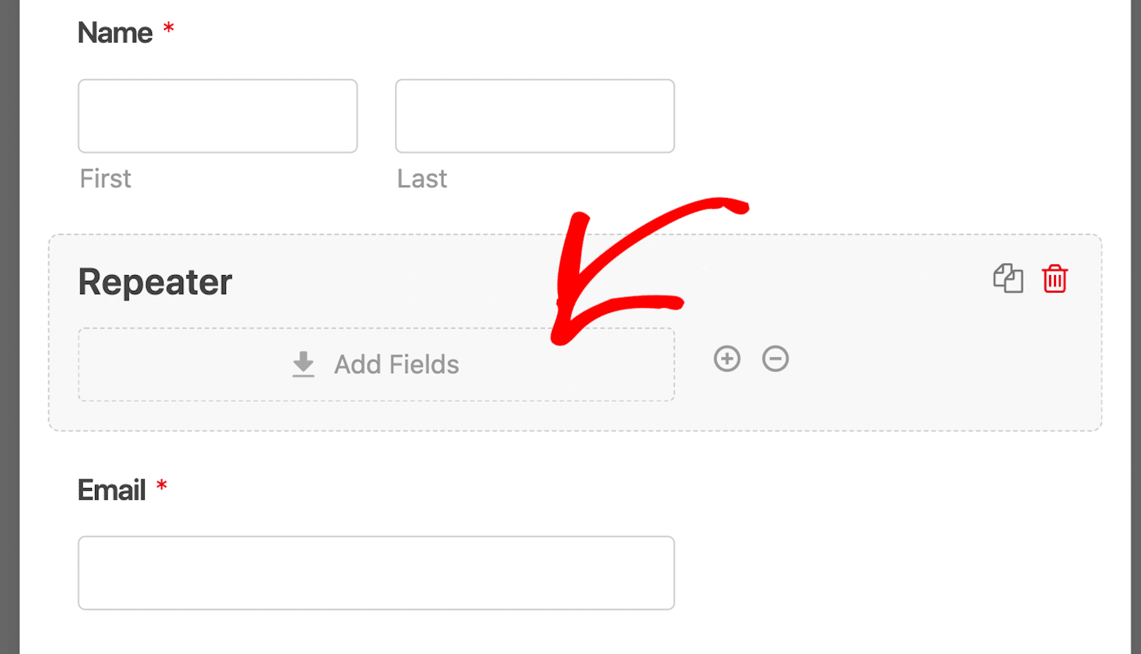 Adding fields to the Repeater field area