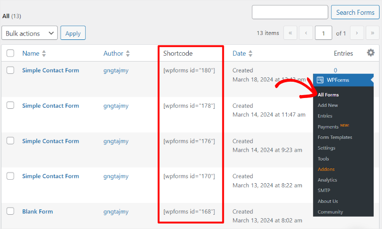 wpforms add with shortcode