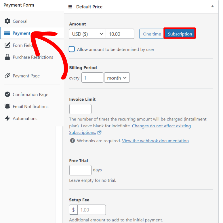 wp simple pay subscription setup