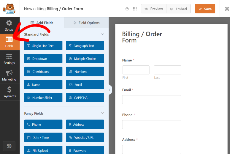 wpforms edit billing template