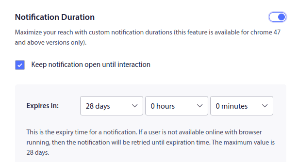 Duración de la notificación