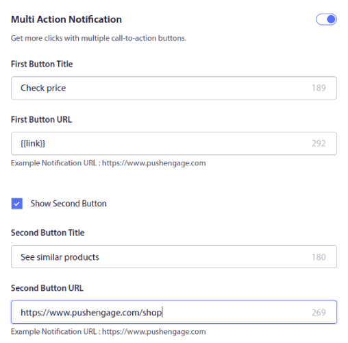 Botones de CTA múltiples en notificaciones de activación