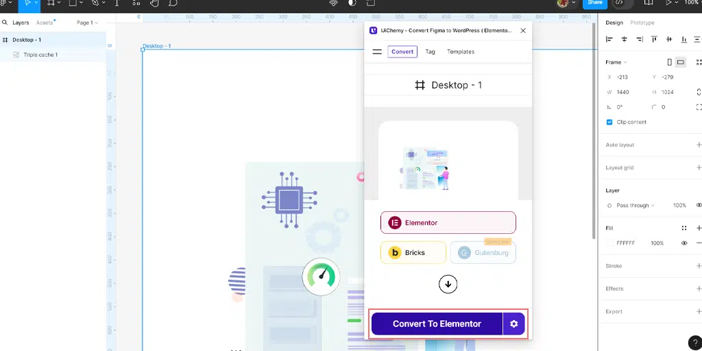 Converting Figma design to Elementor using Uichemy Plugin