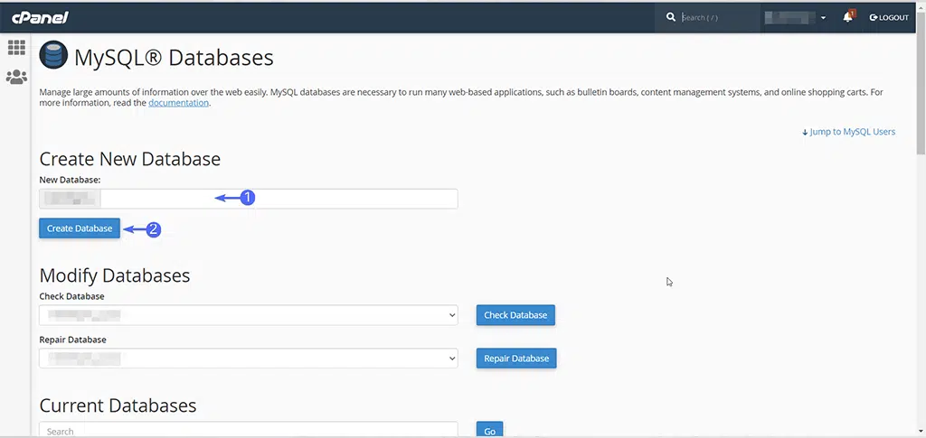 Creating new databases in cPanel