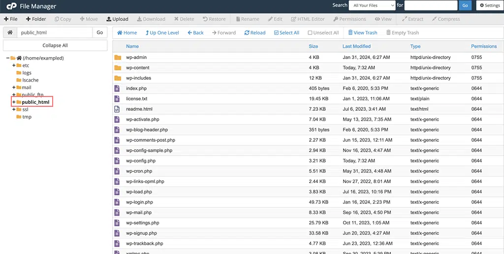 public_html folder in File manager