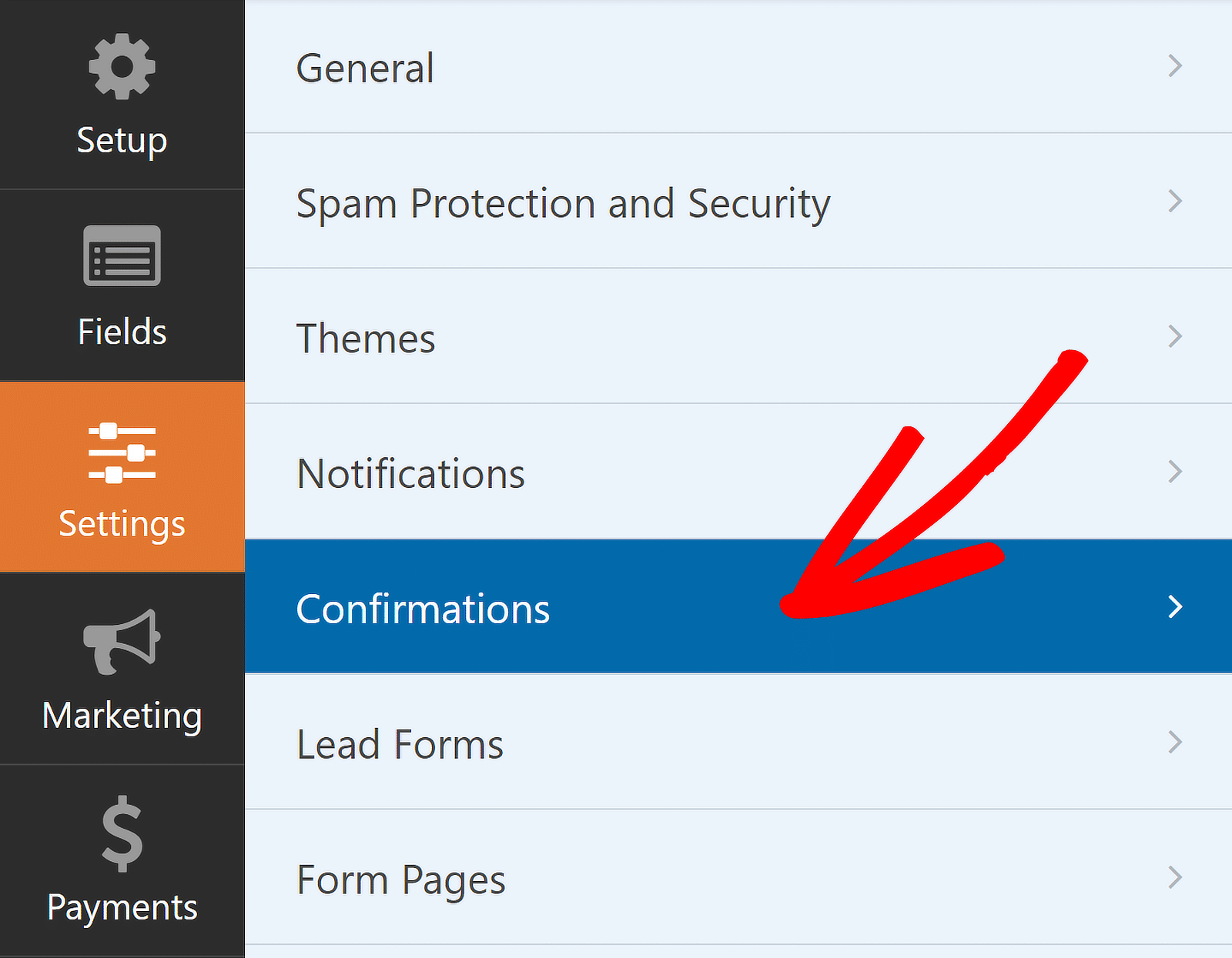 repeater form confirmation settings