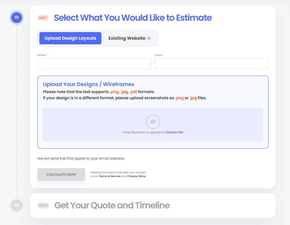 Auswählen von Designlayouts im AI Quote Calculator.